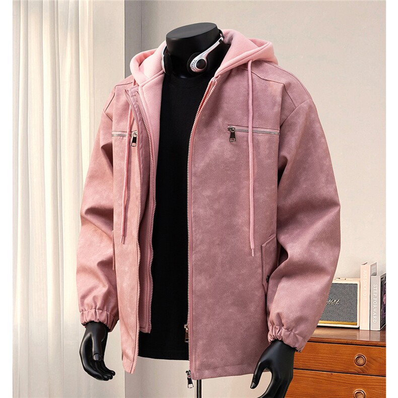 1假两件复古金属装饰大码M-5XL面层：PU皮夹克男JK77767P108，男装夹克，星座226-2