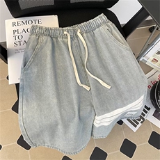 夏季牛仔短裤时尚休闲宽松青年纯色条纹DK38p38，男装牛仔裤，星座1013