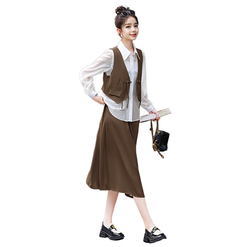 时尚马甲套装裙女春秋2023新款高级感白色衬衫半身裙职业气质裙子,女装套装/套裙,流量+