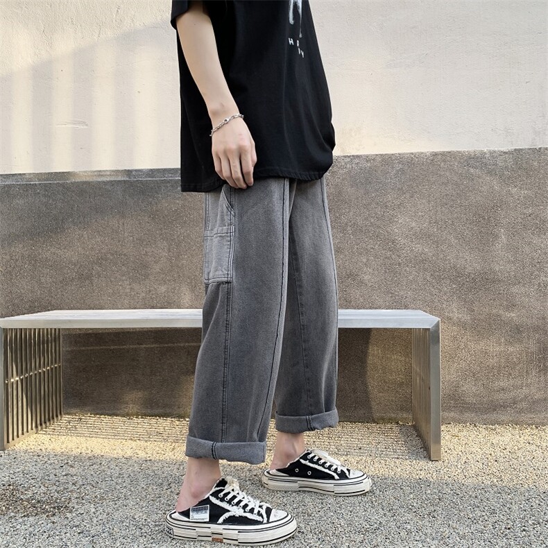 牛仔裤男夏季新款潮牌直筒宽松阔腿九分潮流休闲长裤子N0723-P45,男装牛仔裤,星座308B-1