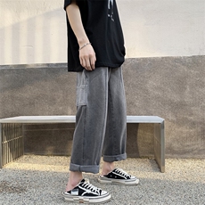 牛仔裤男夏季新款潮牌直筒宽松阔腿九分潮流休闲长裤子N0723-P45，男装牛仔裤，星座308B-1
