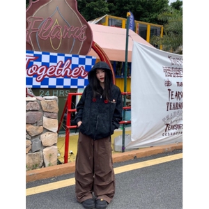 冬新款苹果刺绣连帽卫衣女宽松趣味设计感亮片开衫外套图片