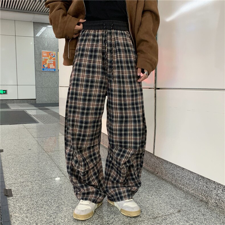 星座1811B-M-3XL-P40美式复古格子裤宽松垂感慵懒阔腿休闲裤KZ113,男装休闲裤,星座1811B