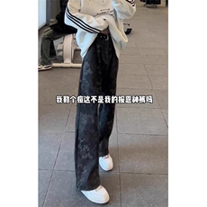美式高街黑色印花牛仔裤男潮牌痞帅炸街裤子KS6031常规P44加绒P52，男装牛仔裤，四季星座505