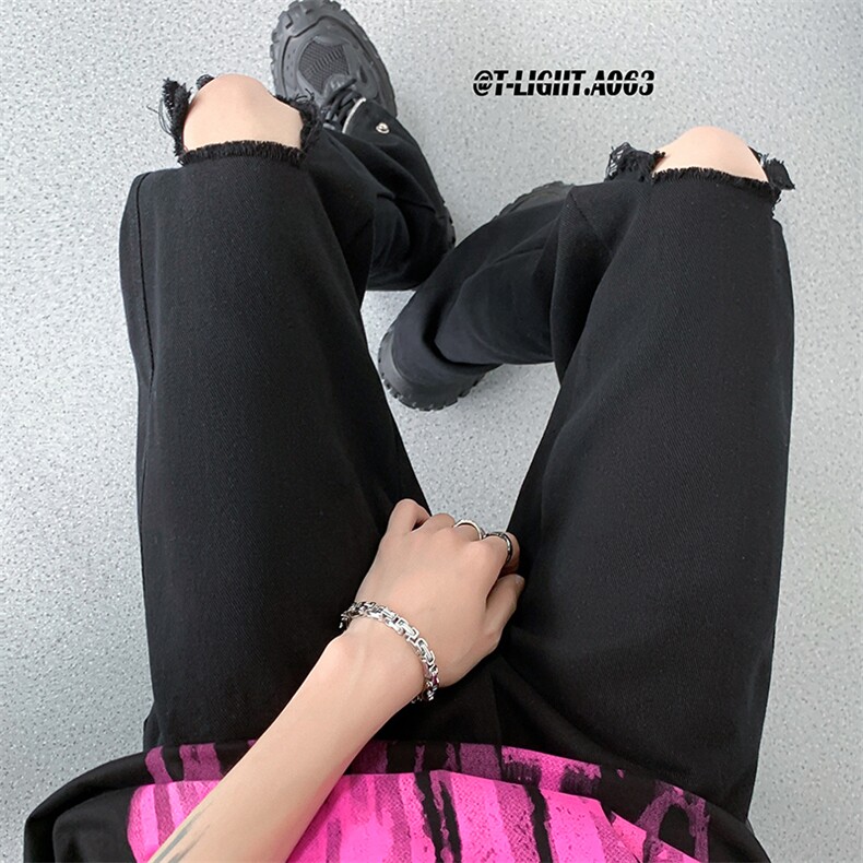 2026新款美式高街宽松拉链排扣破洞大码休闲九分长裤货号K642，男装休闲裤，电商A063