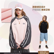 2025冬380g绣花圆领条纹卫衣--5229模特图控价108，男装卫衣，电商S012（CATTEE）