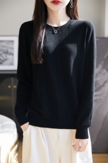 精纺丝光2025早春新款圆领纯羊毛衫亲肤毛衣女薄针织小衫秋冬上衣，女装羊毛衫，朝思羊绒