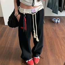 AK2176-P52美式复古抽绳撞色拼接直筒宽松休闲长裤，女装休闲裤，星座617A-2