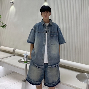 牛仔套装男韩版潮流做旧个性2024秋夏新款inside两件套W4958-P83图片