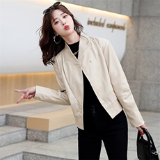 现货秋季潮流新款皮衣短款宽松长袖机车服外套2022拼接皮夹克，女装皮衣，江南女神