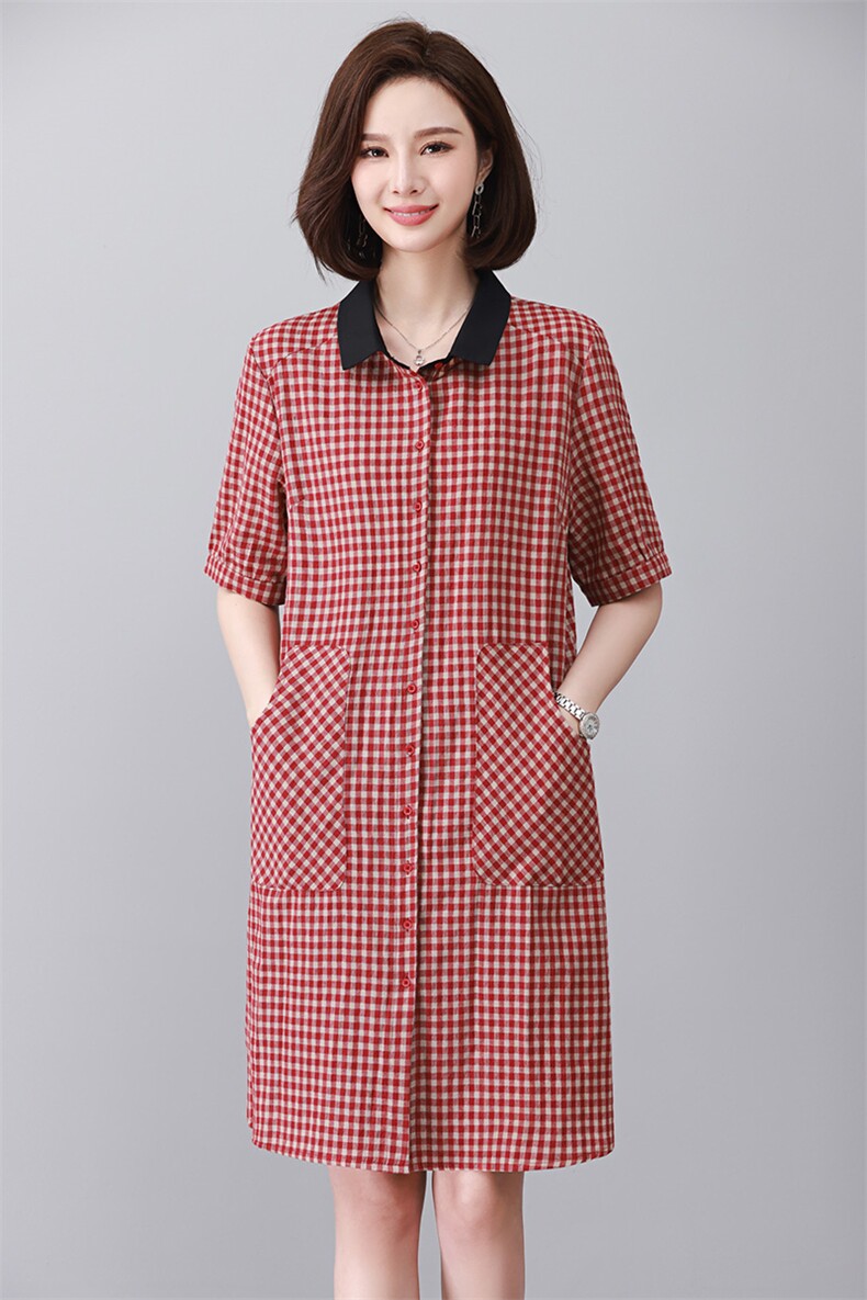 中长裙POLO领常规纽扣大码连衣裙围巾领拼接抽褶,女装连衣裙,玛其路