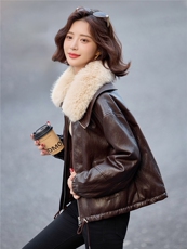 【冬季新款】大量现货可脱卸大毛领金属丝皮90绒短款皮羽绒外套，女装皮衣，魅衣本色