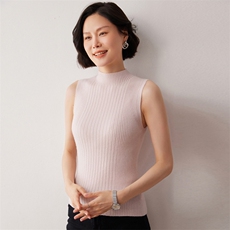 秋冬新款洋气时尚百搭显瘦女款一线成衣半高领无袖衫，女装背心吊带，艾巧羊绒