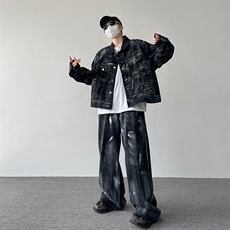 扎染潮牌复古牛仔套装男痞帅vintage港风男装夹克外套TZ13-p120，男装夹克，星座1008-1