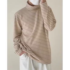 【003】宽松半高领条纹长袖T恤宽松百搭上衣打底衫A079-T102-P39，男装T恤，电商A079