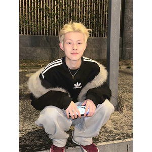 现货重磅硬挺boxy羽绒棉衣座山雕大毛毛领洗水麂皮棉服冬外套图片