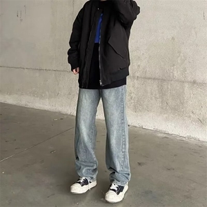 美式高街水洗直筒牛仔裤休闲百搭宽松牛仔长裤男女同款潮牌~NK442图片