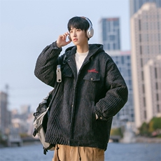 B225-W8517-P118-X148-灯芯绒刺绣连帽加厚棉服-材质聚酯纤维，男装棉衣，电商B225