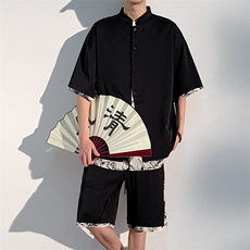 特批P55无差价夏季风冰丝顺滑拼接五分两件套装男CD1910+DK1810，男装休闲套装，电商A001-1