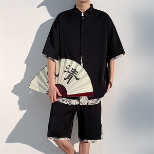 特批P55无差价夏季风冰丝顺滑拼接五分两件套装男CD1910+DK1810图片