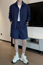 夏季休闲户外纯色长袖衬衫短裤防嗮服套装男潮TZ292上衣68短裤42，男装休闲套装，电商B267