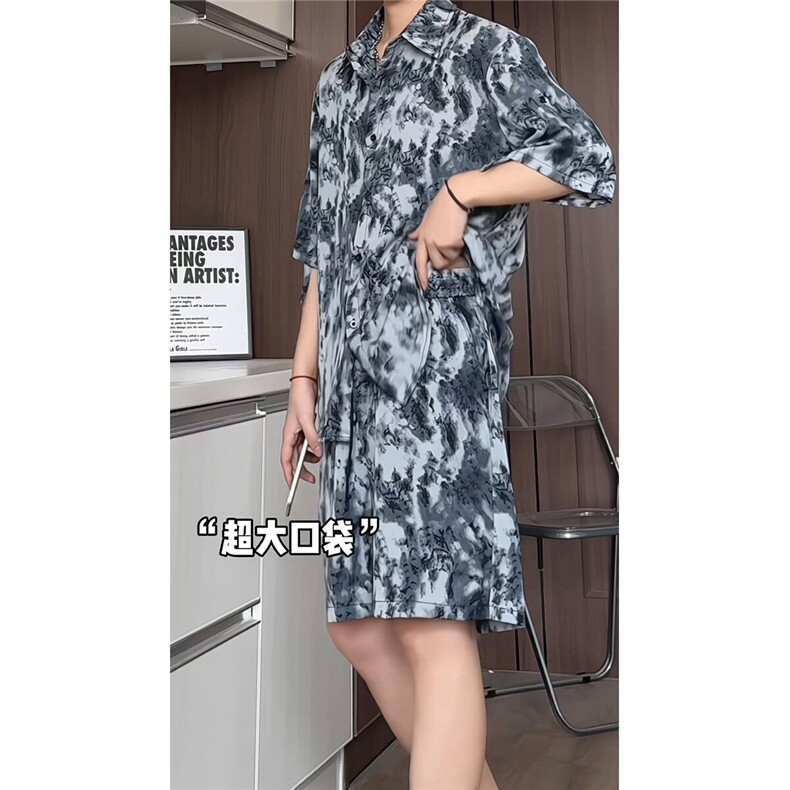 短袖衬衫男+短裤男潮流休闲套装男M-5XL大码TZ78708P50控98模特图,男装休闲套装,星座226-1