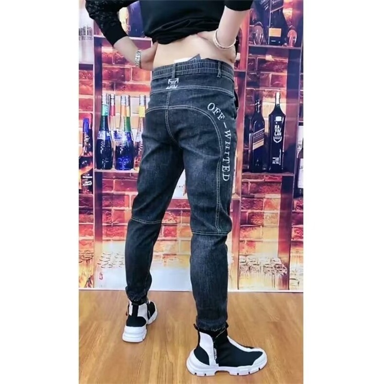 1506-1/KA281/P46牛仔裤男裤夏季新款字母休闲裤弹力修身帅气个性图片