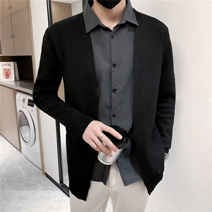 社会小伙假两件针织开衫男春秋季韩版帅气外穿毛衣男纯色外套S126图片