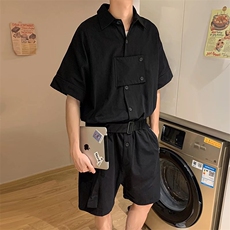 连体裤男韩版潮流短袖2023夏季新款ins套装短裤百搭上衣W2396-P60，男装休闲套装，星座412-3