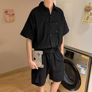 连体裤男韩版潮流短袖2023夏季新款ins套装短裤百搭上衣W2396-P60