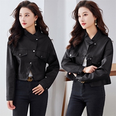 皮衣夹克外套女秋冬季2024新款高级感别致宽松短款美式复古小个子，女装皮衣，潮流依族