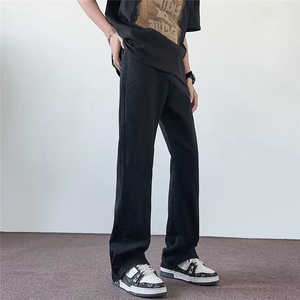 高街拉链复古微喇工装牛仔裤男女显瘦美式机能修身裤子8225/P42图片