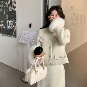 袖口狐狸毛领小香风羽绒服半身裙套装3152-P260-K388图片