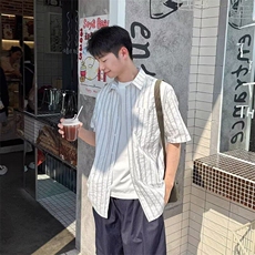 CP1199-P32条纹短袖衬衫男日系复古少年感衬衣夏季新款衬衣，男装T恤，电商B323A