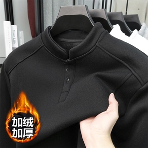 高克重350g华棉加绒亨利领宽松长袖T恤男T24555J加绒-特P23控48图片