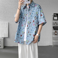 CS1141-特P35控68花衬衫男短袖夏季休闲薄款冰丝半袖宽松大码，男装T恤，电商A059