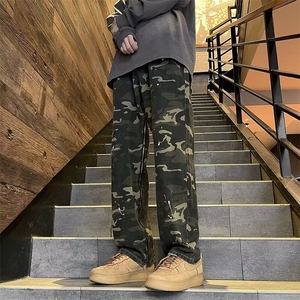 迷彩工装牛仔裤男女秋冬季新款美式高街复古裤子直筒阔腿-KZ005图片