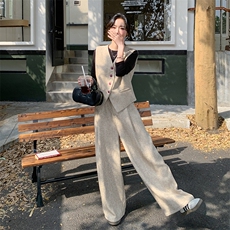 时尚套装显瘦秋冬休闲秋季针织背带裤套装西装春秋牛仔直筒外穿，女装套装/套裙，2C095