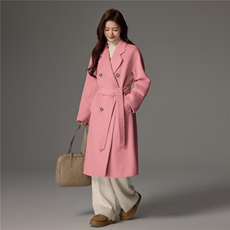 2025舒适百搭翻领收腰长袖羊毛大衣，女装双面呢大衣，荣图大衣