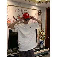 网图自产货复古小领口青春系绣花带印花加钢印纯棉T恤TX1006-P40，男装T恤，星座715-7