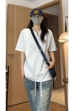 休闲风半开领短袖T恤男女宽松重磅纯棉小领口上衣T3709-特价P20，男装T恤，电商A007