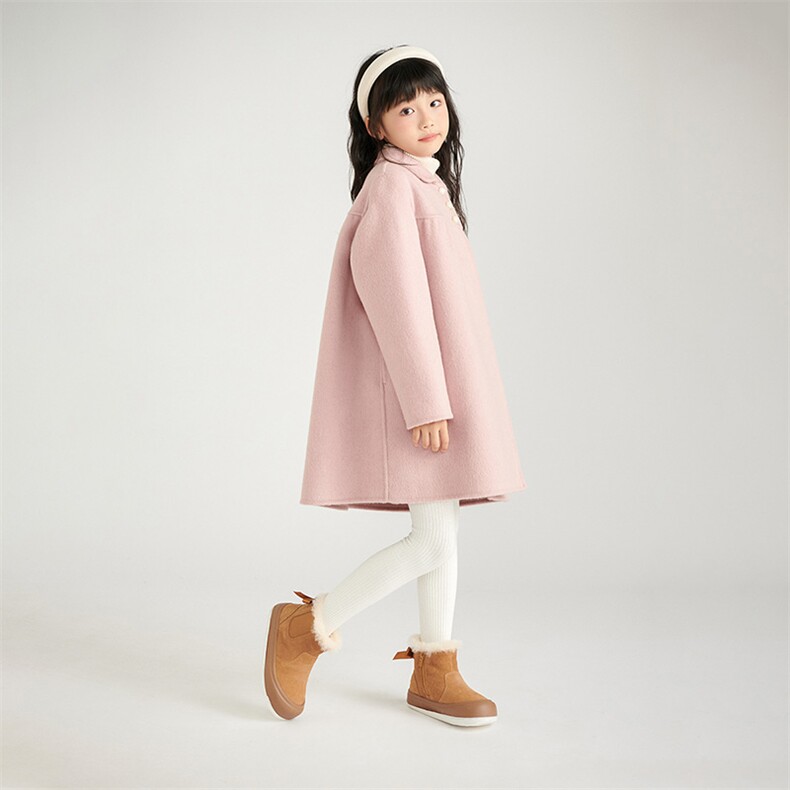 时尚保暖儿童羊毛大衣中长款粉色外套舒适百搭女童毛呢大衣，童装外套，鑫贝羊绒