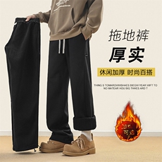 潮流裤子男加绒直筒宽松阔腿百搭休闲百搭长裤X1695加绒特批49，男装休闲裤，星座718