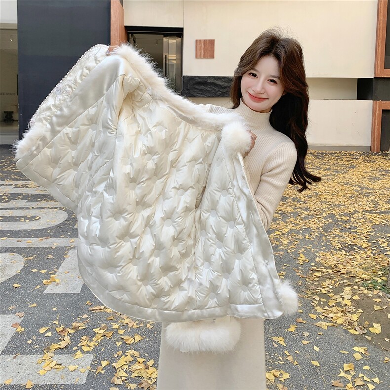 新中式毛毛拼接白色羽绒服女2026冬季新款高级小众加厚短外套,女装羽绒服,2C218