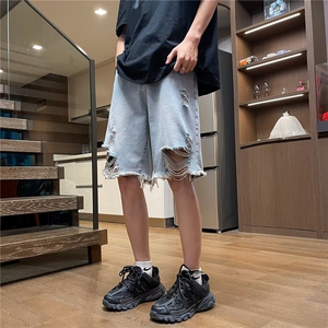 破洞牛仔短裤男夏裤子潮牌休闲宽松5分马裤美式五分裤RK2755-P36图片