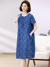 【花团锦簇】夏季新款桑蚕丝连衣裙中老年不挑身材中长裙12431，女装连衣裙，忆绮罗