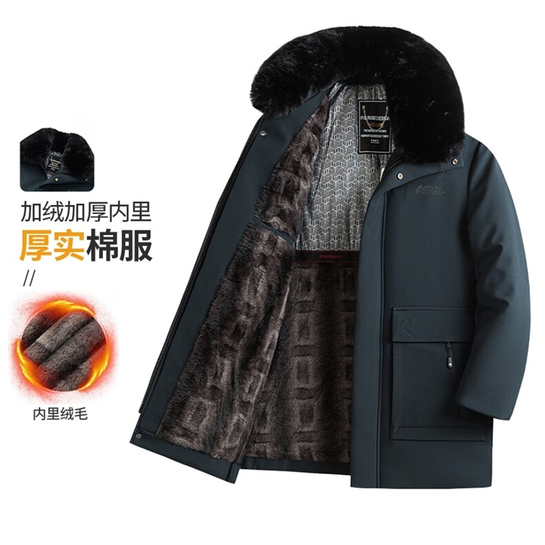 夹克男士翻领加绒加厚中年冬季新款毛领棉衣修身休闲爸爸男装外套图片