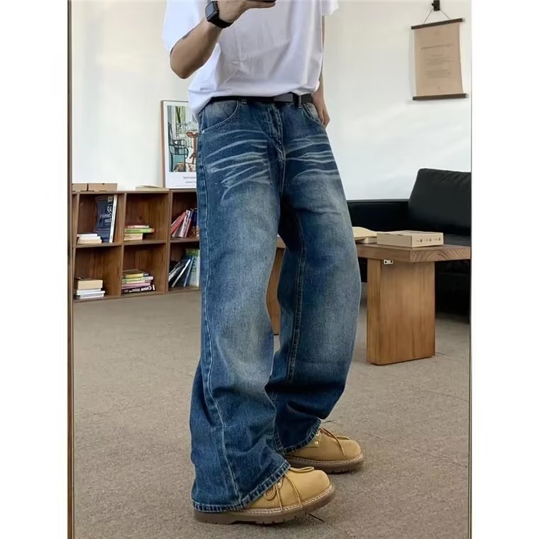 美式高街牛仔裤男韩版潮流帅2024秋冬新款ins阔腿长裤T1680-P48,男装牛仔裤,星座1109-3
