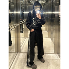B221美式ins高街小众宽松三条杠运动牛仔裤LK23130-P60控78，男装牛仔裤，电商B221