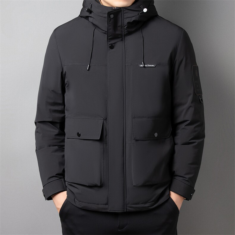 羽绒服男冬季加厚短款2024新款连帽保暖时尚青年工装羽绒服外套男图片